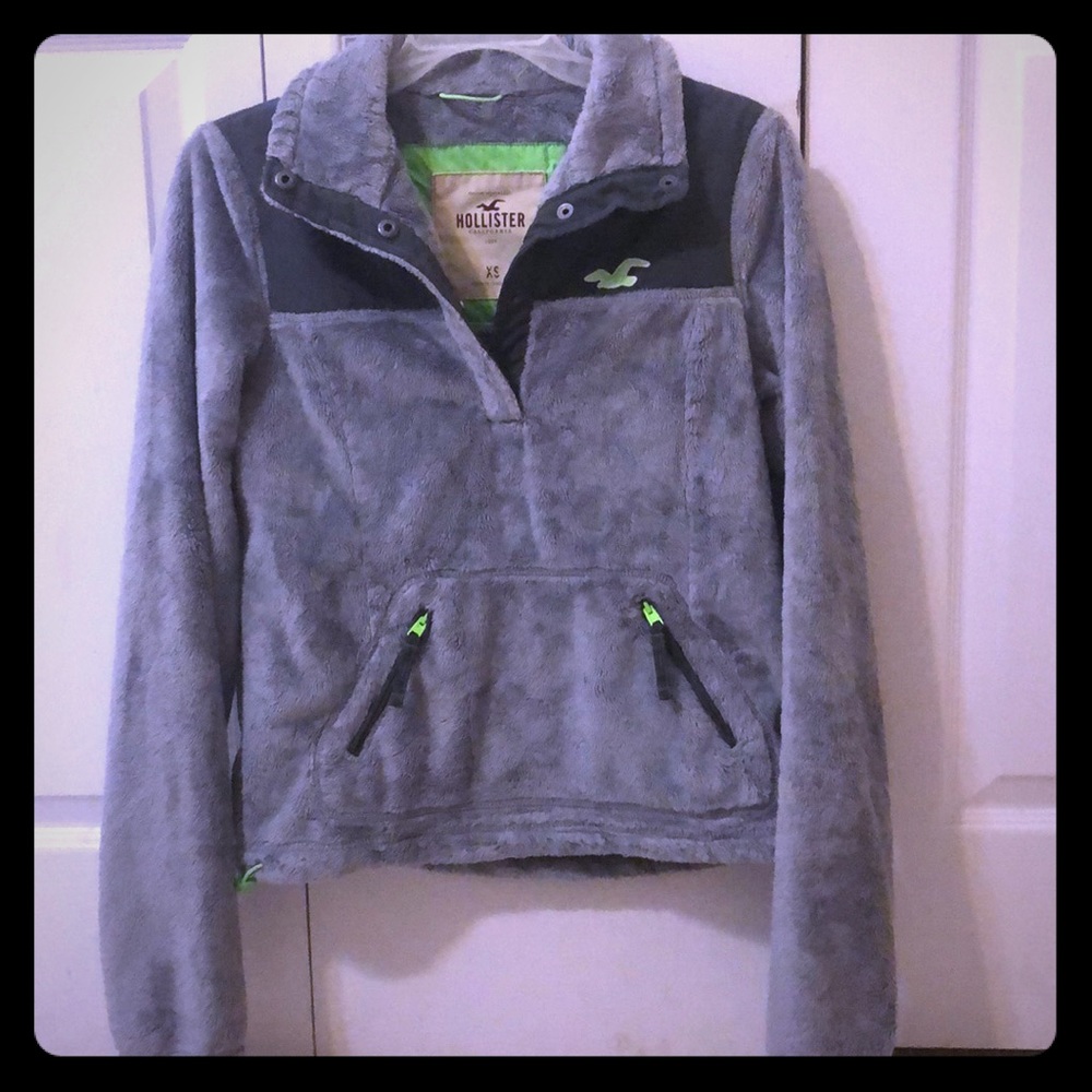 Hollister Gray Fleece Jacket XS EUC